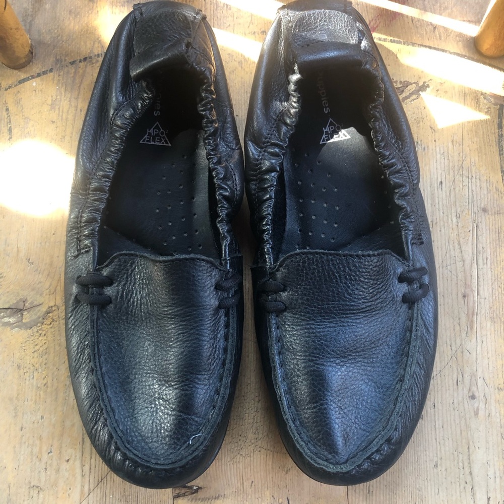 Hush Puppies Black Leather Flats Versatile Loafers